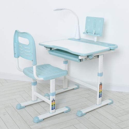 Парта шкільна Bambi M 4428-12 (56*70*100 см, регульована висота і кут нахилу стільниці, стілець, полиця під столом, підніжка, лампа)