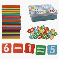 Математична гра C 73827 дерев`яні магніти, цифри, математичні позначки, палички, кольори, в боксі