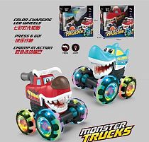 Машинка 17801 2 кольори, заводний механізм, рухає щелепою, підсвічування, на батарейках, в коробці