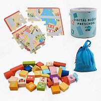 Конструктор дерев’яний C 74301 122 елементи, мішечок для зберігання, пазли, у відрі