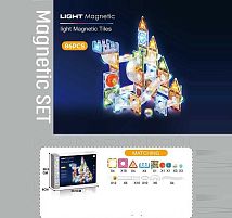 Магнітний конструктор CH 1176 86 деталей, елементи з підсвічуванням, наліпки з англійськими назвами, в коробці