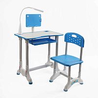 Парта дитяча зі стільчиком J-41526 колір синій, регульована висота та нахил, з лампою, в коробці