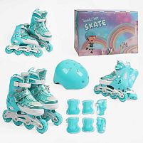 Ролики дитячі Best Roller 90226-3 S (розсувні, розмір 31-34, колеса: 4/Ø60 мм/PU, в один ряд, гальмо заднє, підсв., наколінники, налокітники, шолом)