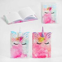 Блокнот М 15020 2 кольори, хутряна обкладинка, паєтки, єдиноріг, у лінійку, у пакеті