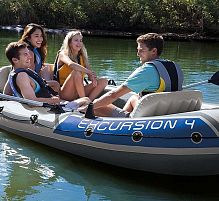 Човен надувний Intex 68324 «Excursion 4» (43*165*315 см, гребний, чотиримісний, трикамерний, весла ↔122 см, насос, надувне дно, до 500 кг)