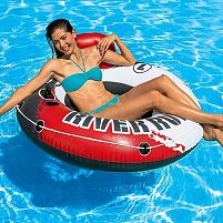 Надувне коло-крісло Intex 56825 «River Run» (Ø135 см, ручки, спинка, сітка на дні, підсклянники, мотузка, серія Sports, до 120 кг, червоне)
