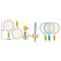 Набір ракеток 833-2 3 види, 2 штуки, м’які накладки на ручках, пластиковий каркас, м’який м’ячик та воланчик, у сітці, ВИДАЄТЬСЯ МІКС ВИДІВ