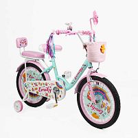 Велосипед дитячий двоколісний Corso ML-40215 «Emily» (колеса Ø18"/гума, рама: сталь, допоміжні колеса, гальмо ручне/ножне, кошик, 6 років)