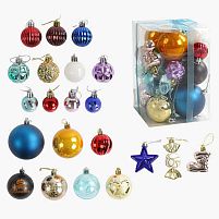 Новорічні прикраси C 67607 28 штук, у слюді, ВИДАЄТЬСЯ ТІЛЬКИ МІКС ВИДІВ