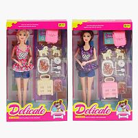 Лялька LY 66-2 2 види, висота 30 см, суглоби на шарнірах, 2 фігурки улюбленців, аксесуари для них, зйомне взуття, в коробці