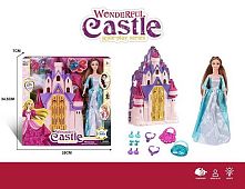 Замок з лялькою KDL 57 висота ляльки: 30 см, шарнірні з'єднання, знімна сукня, аксесуари, розмір замка: 20х32, звук, підсвічування, відчиняютьс