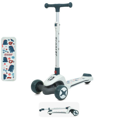 Самокат триколісний iTrike JR3-125-W (колеса: передні Ø4,5"/заднє Ø3,5"/PU, підсвітка, музика, гальмо: ножне/заднє, висота керма: 68-82,5 см, білий)