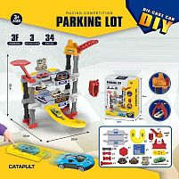 Трек 939-303 парковка, 34 елементи, механічний підйомник, катапульта, 3 металопластикові машинки, в коробці