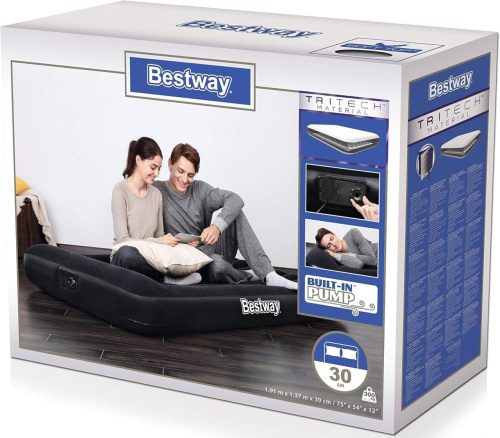 Надувний матрац BestWay 67462 «Flocked Air Bed» (25*137*191 см, 30 см з підголівником, півторамісний, вбудований електронасос 220V, до 273 кг) фото 9