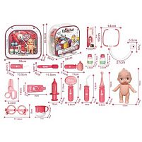 Набір лікаря 8828 A-3 підсвічування, звук серцебиття, медичне приладдя, муляжі ліків, пупс, в слюді