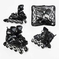 Ролики дитячі Best Roller 94608-L (розсувні, розмір 39-43, колеса: 4/Ø65 мм/PVC, в один ряд, гальмо: задніє, підсвітка, сумка, чорний)