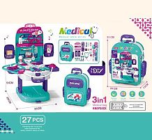 Набір лікаря T 2158-1 медичний столик, озвуч. англійською мовою, набір інструментів, стетоскоп, термометр, шприц, ножиці, на батарейках, підсві