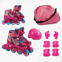 Ролики с захистом SC-45800 S розмір 31-34 колір РОЖЕВИЙ, колеса PU, ПЕРЕДНЄ КОЛЕСО СВІТЛО, устілка 17-20 см, d коліс – 6 см, в сумці