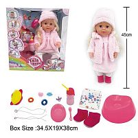 Пупс BLS 024 A висота 45см, плаче сльозами, знімний одяг, шарнірні суглоби, аксесуари, ходить на горщик, п’є з пляшечки, рухливі кінцівки, може ст