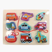 Вкладиші С 74550 “Транспорт”, дерев'яні, 9 штук, гра шнурівка, назви англійською мовою, у плівці