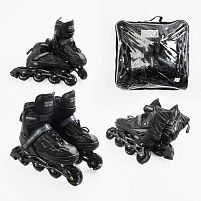 Ролики дитячі Best Roller 74384-М (розсувні, розмір 34-38, колеса: 4/Ø65 мм/PU, в один ряд, гальмо: задніє, підсвітка, сумка, чорний)