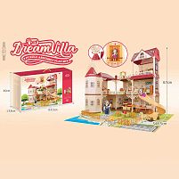 Будиночок VC 6036 268 деталей, механічний ліфт, 2 ляльки, рухомі частини тіла, фігурка тварини, меблі, музичний інструмент, посуд, в коробці