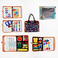 Логічна папка 432-3 A фетр, цифри, англійський алфавіт, геометричні фігури, пазли, застібки, ремінці, липучки, пряжки, в коробці