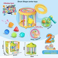 Логічна іграшка HTL 8007 A-3 розмір: 15х15х18 см, геометричні фігури різних текстур, брязкаючі елементи, еластичні резинки, диск з зображенням тв