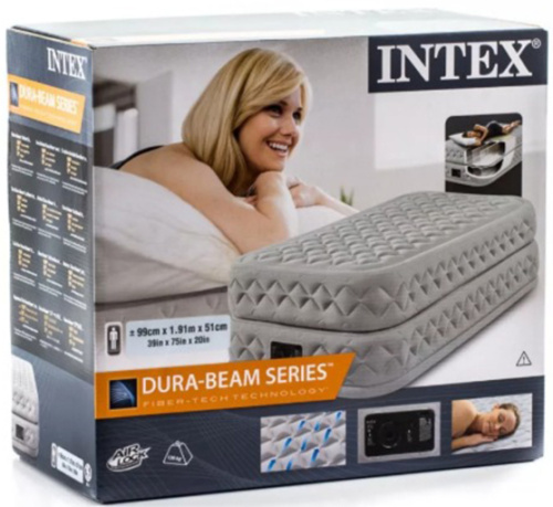 Надувне ліжко Intex 64488 (51*99*191 см, односпальне, подвійний матрац, вбудований електронасос 220V/зовнішній, до 136 кг.) фото 6