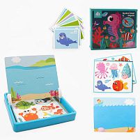 Дерев'яна магнітна дошка С 74452 “Морські жителі”, маркер, картки, магніт, назви англійською мовою, в коробці