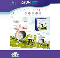 Барабанна установка 3902 E 2 кольори, стільчик, 2 барабани, 1 барабан із педаллю, 2 палички, 1 металевий диск, в коробці