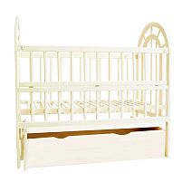 Ліжечко дерев`яне, маятник - відкидний борт+шухляда "Арочка" вільха - колір слонова кість