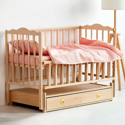 Ліжечко дитяче "Ангеліна" шарнір-підшипник з відкидною боковиною+шухляда, бук (натуральна)