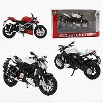 Мотоцикл BG 12-854 "Мото Експерт", 2 кольори, металопластик, масштаб 1:12, прогумовані колеса, підсвічування, звук, амортизація, платформа,