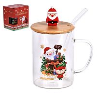 Чашка новорічна з бамбуковою кришкою та трубочкою "Christmas Miracle" 450мл Stenson R100353