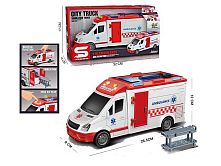 Машина JS 126 “Швидка допомога”, масштаб 1:16, тематичні сигнали, підсвічування, інерція, відкривається дах та двері, в коробці