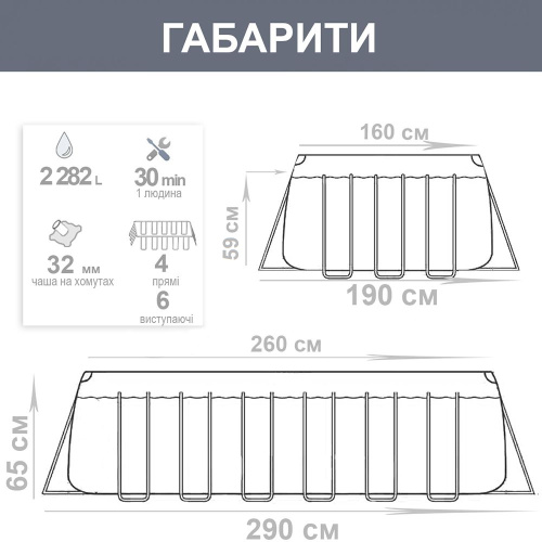 Каркасний басейн Intex 28271 (65*160*260 см. об'єм: 2282 л., cерія: Small Frame) фото 3