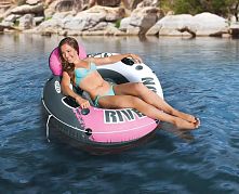 Надувне коло-крісло Intex 56824 «River Run» (Ø135 см, ручки, спинка, сітка на дні, підсклянники, мотузка, серія Sports, до 120 кг, рожеве)