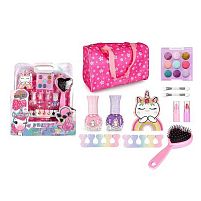 Набір косметики ZR 32 A палетка тіней та глітерів, лак для нігтів, помада, аплікатори, щітка для волосся, розділювач для пальчиків, сумка, в ко
