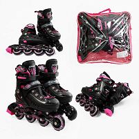 Ролики D-7786 M розмір 34-38 колір РОЖЕВИЙ, колеса PU, d – 7 см, устілка 20-23 см, алюмінієва рама, гальма, переднє зі світлом, підшипник ABEC-7,