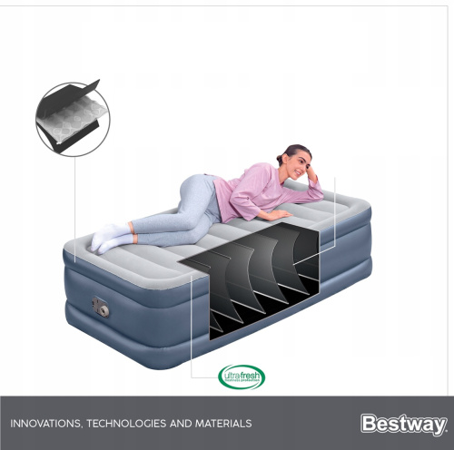 Надувне ліжко BestWay 6713G (односпальне, 51*97*191 см., вбудований електронасос 220V, навантаження: до 150 кг.) фото 4