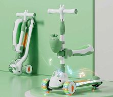 Самокат-беговел триколісний Skyper T-2163/62 (колеса: передні Ø4,92"/заднє Ø3,15"/PU, рама: пластик/складна, сидіння, підсв., музика, кошик, до 40 кг)