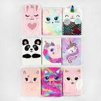 Блокнот M 15017 9 видів, хутряна обкладинка,тваринка, у лінійку, у пакеті, ВИДАЄТЬСЯ ТІЛЬКИ МІКС ВИДІВ