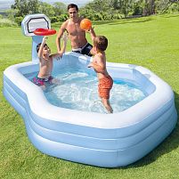 Дитячий надувний басейн Intex 57183 (130*188*257 см., баскетбольне кільце і надувний м'яч в комплекті)