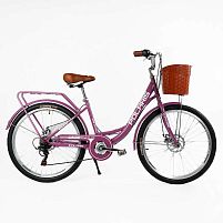 Велосипед міський Corso «Polaris» 26`` PS-91606 + КОШИК сталева рама 16.5``, Shimano 7 швидкостей, корзина, багажник