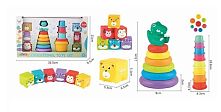 Логічний набір 628-135 пірамідка, кубики, набір стаканчиків для гри, гумові елементи, в коробці