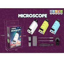Мікроскоп 1220 A КОЛІР БІЛИЙ, 250х збільшення, підсвічування, фокусування, 2 колби, предметне скельце, пінцет, 2 піпетки, тримач, в коробці,