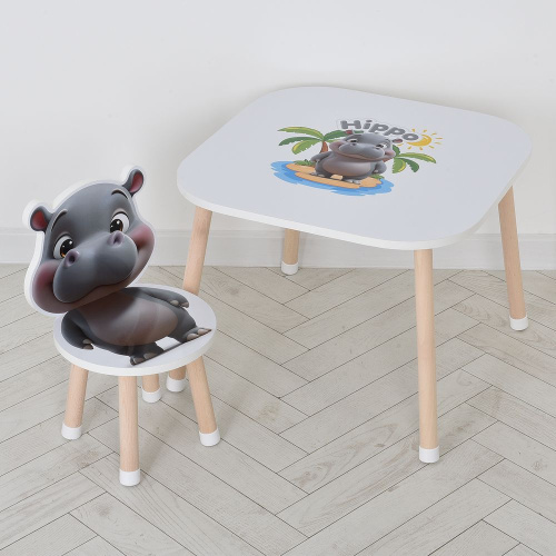 Дитячий столик Bambi M 502-6 «Hippo» (зі стільчиком, столик: 44,5*55*55 см, стільчик: 22*22*49 см, білий)