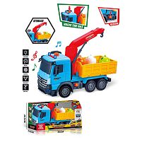 Спецтехніка 688-10 A “Вантажівка з краном”, довжина 29 см, підсвічування, звукові ефекти, інерція, гумові колеса, висувна стріла, рухомі деталі,