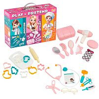 Подарунковий набір 2277 "Technok Toys", 3 в 1, стетоскоп, термометр, бланк рецептів, качалка, формочки, фен, щітка, дзеркальце, в коробці